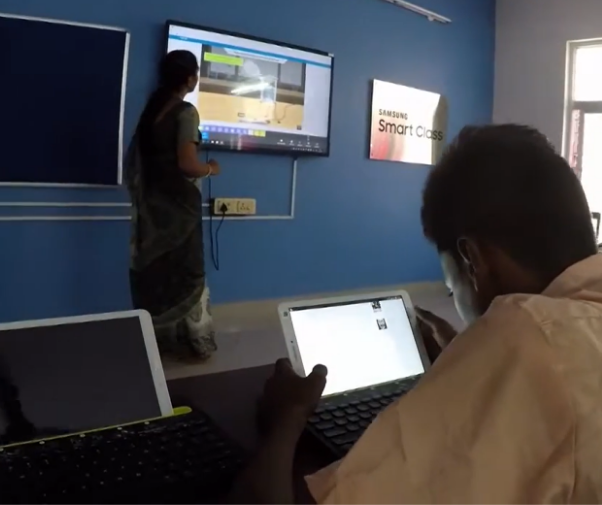 Computer-based learning with a communal screen, not individual computer
